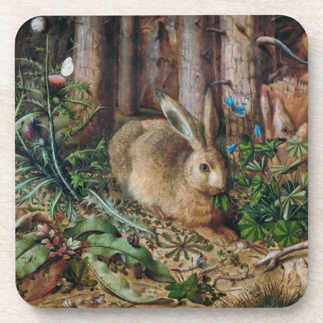 Vintager Hase im Wald - Hans Hoffmann Getränkeuntersetzer (Vorderseite)