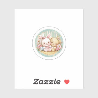 Vintager Hase und Bär Aufkleber