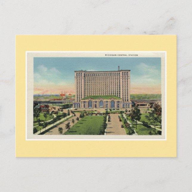 Vintager Hauptbahnhof Detroit Michigan Postkarte (Vorderseite)