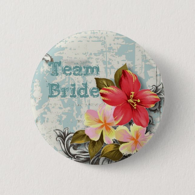 Vintager hawaii Hibiskus Tropische Hochzeit Button (Vorderseite)