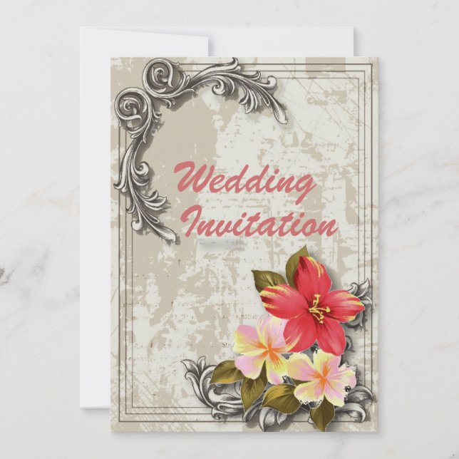 Vintager hawaii Hibiskus Tropische Hochzeit Einladung (Vorderseite)