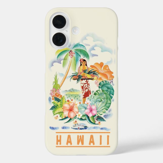 Vintager hawaiianischer Reiseposter iPhone 16 Hülle (Rückseite)