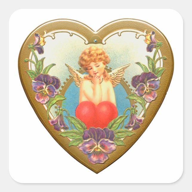 Vintager Heart-Hub mit Blume Square Sticker (Vorderseite)