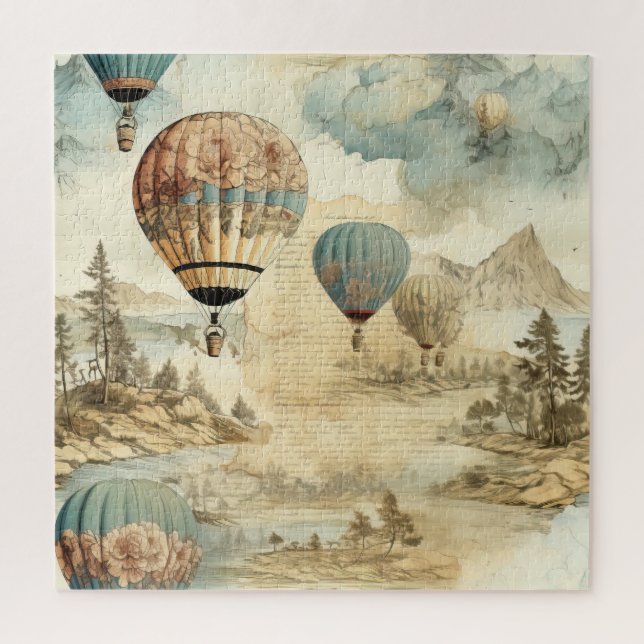 Vintager Heißluftballon in einer Serenlandschaft ( (Vertikal)