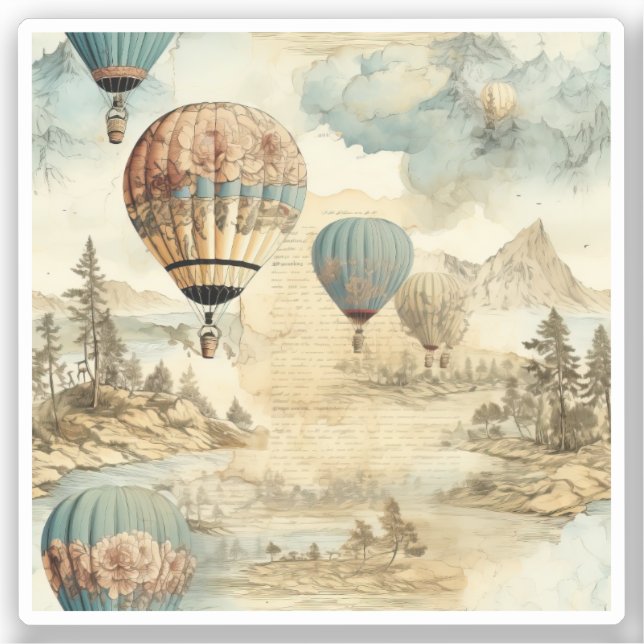 Vintager Heißluftballon in einer Serenlandschaft ( Aufkleber (Vorderseite)