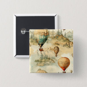 Vintager Heißluftballon in einer Serenlandschaft ( Button