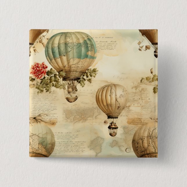 Vintager Heißluftballon in einer Serenlandschaft ( Button (Vorderseite)