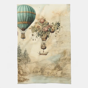 Vintager Heißluftballon in einer Serenlandschaft ( Geschirrtuch