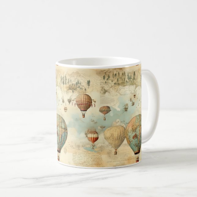 Vintager Heißluftballon in einer Serenlandschaft ( Kaffeetasse (VorderseiteRechts)