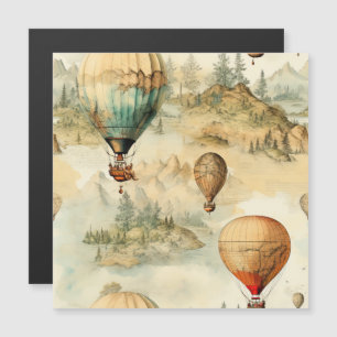 Vintager Heißluftballon in einer Serenlandschaft ( Magnetkarte