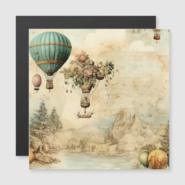 Vintager Heißluftballon in einer Serenlandschaft ( Magnetkarte (Vorne/Hinten)