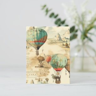 Vintager Heißluftballon in einer Serenlandschaft ( Postkarte