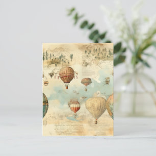 Vintager Heißluftballon in einer Serenlandschaft ( Postkarte