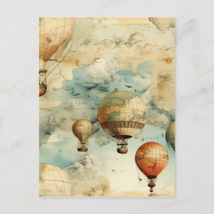 Vintager Heißluftballon in einer Serenlandschaft ( Postkarte
