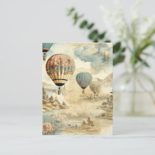 Vintager Heißluftballon in einer Serenlandschaft ( Postkarte
