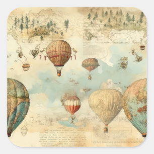 Vintager Heißluftballon in einer Serenlandschaft ( Quadratischer Aufkleber