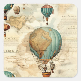 Vintager Heißluftballon in einer Serenlandschaft ( Quadratischer Aufkleber