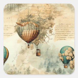 Vintager Heißluftballon in einer Serenlandschaft ( Quadratischer Aufkleber