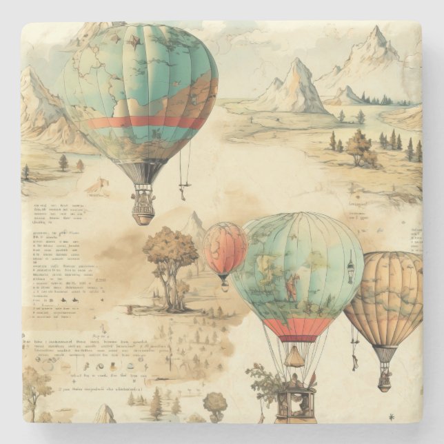 Vintager Heißluftballon in einer Serenlandschaft ( Steinuntersetzer (Vorderseite)