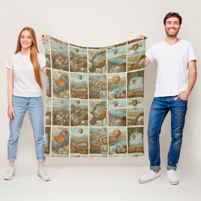 Vintager Heißluftballon Sammelkartenmuster Fleecedecke (Beispiel)