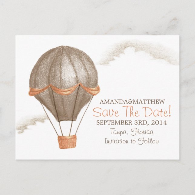 Vintager Heißluftballon Save the Date Ankündigungspostkarte (Vorderseite)