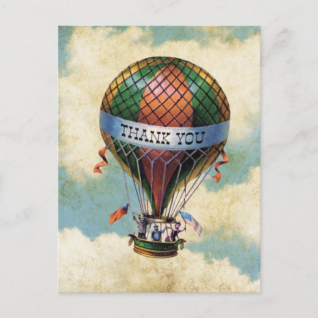 Vintager Heißluftballon Vielen Dank Postkarte (Vorderseite)
