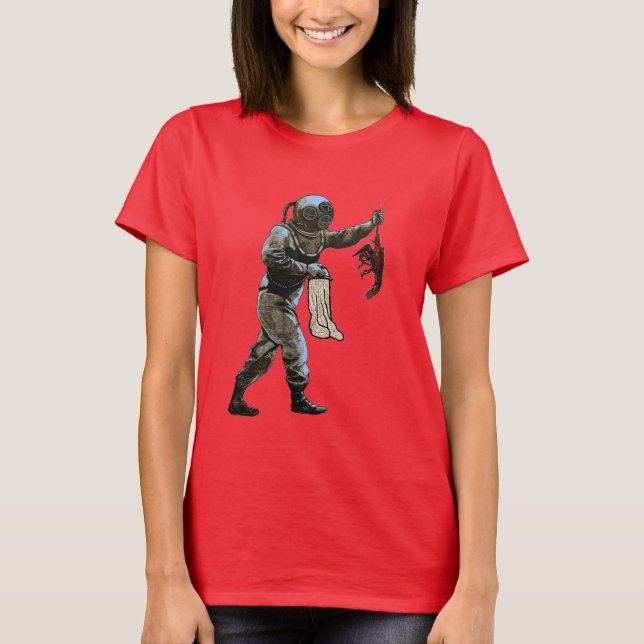 Vintager Helmtaucher Hummer fangen T-Shirt (Vorderseite)