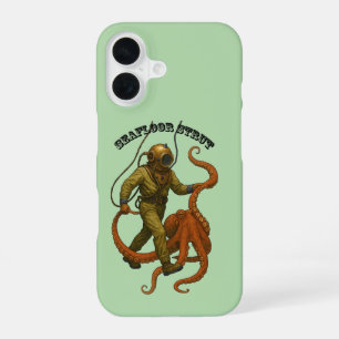Vintager Helmtaucher Wandern mit einem Oktopus URM iPhone 16 Hülle