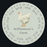 Vintager Hennenbesitz Datum Eierkarton grün Runder Aufkleber<br><div class="desc">Rustikale und einfache Hühnereier-Etiketten mit Ihrem Firmennamen in schwarz-moderner Typografie auf pastellgrünem Hintergrund mit einem stilvollen Vintagen Hühnerprint. Fügen Sie einfach den Namen Ihres Hausmeisters in das Etikett ein und umkreisen Sie das korrekte Datum Ihrer frischen Eier. Exklusiv für Sie entworfen von Happy Dolphin Studio. Wenn Sie Hilfe oder passende...</div>