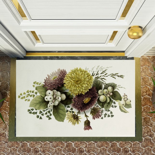 Vintager Herbst-Gold-Chrysanthemen mit Berries Fußmatte (Vintage Autumn Gold Chrysanthemums with Berries Doormat)
