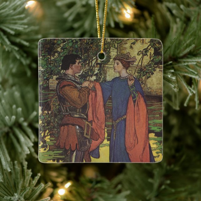 Vintager Heroprinz Ritter die Rüstungsprinzessin Keramikornament (Baum)