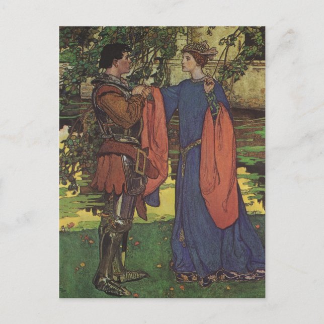 Vintager Heroprinz Ritter die Rüstungsprinzessin Postkarte (Vorderseite)