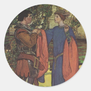 Vintager Heroprinz Ritter die Rüstungsprinzessin Runder Aufkleber