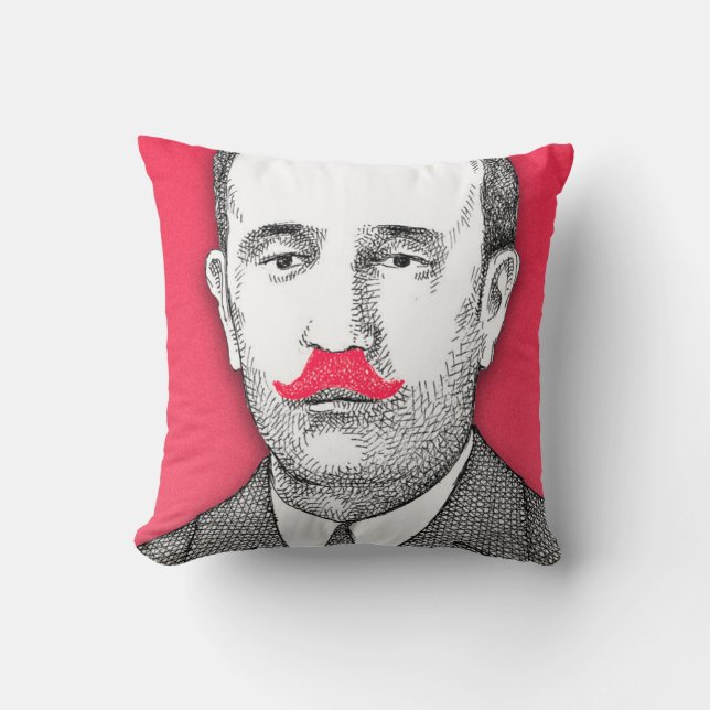 Vintager Herr mit dem lustigen rosa Schnurrbart Kissen (Vorderseite)