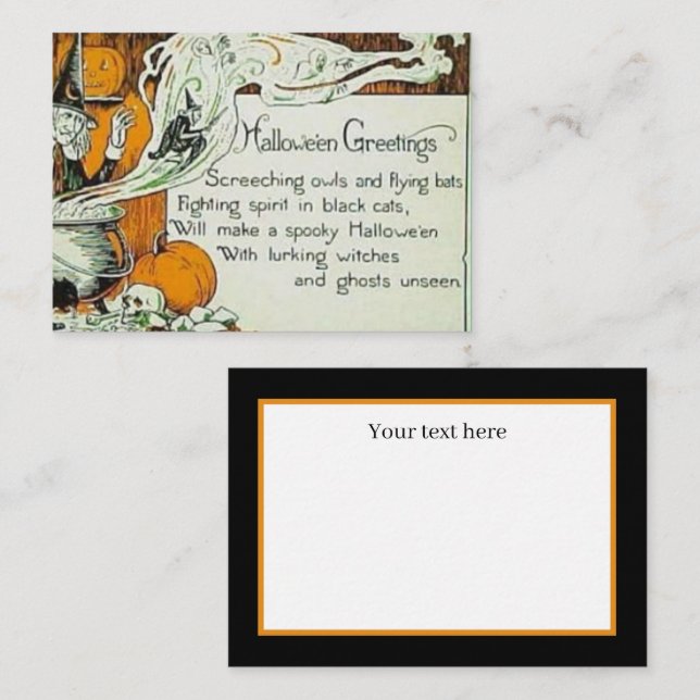 Vintager Hexentext zu Halloween Mitteilungskarte (Vorne/Hinten)