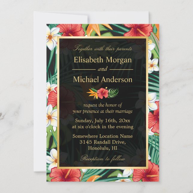 Vintager Hibisken Einladung (Vorderseite)