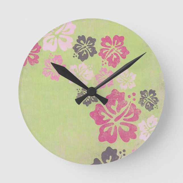 Vintager Hibiskus Runde Wanduhr (Vorderseite)