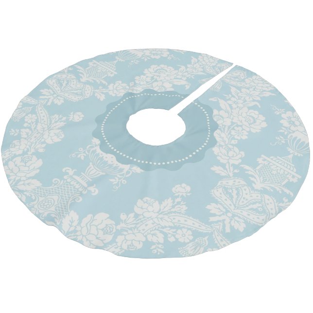 Vintager Himmel-Blau-eleganter Blumendamast Polyester Weihnachtsbaumdecke (Schrägansicht)