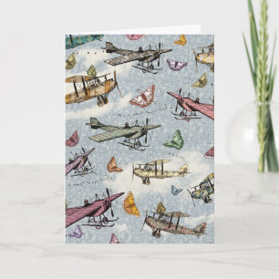 Vintager Himmel - Flugzeuge und Schmetterlinge Karte