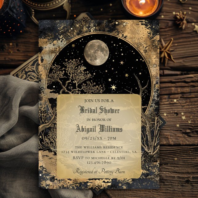 Vintager Himmelsmond Sterne Mystisches Brautparty Einladung (Von Creator hochgeladen)