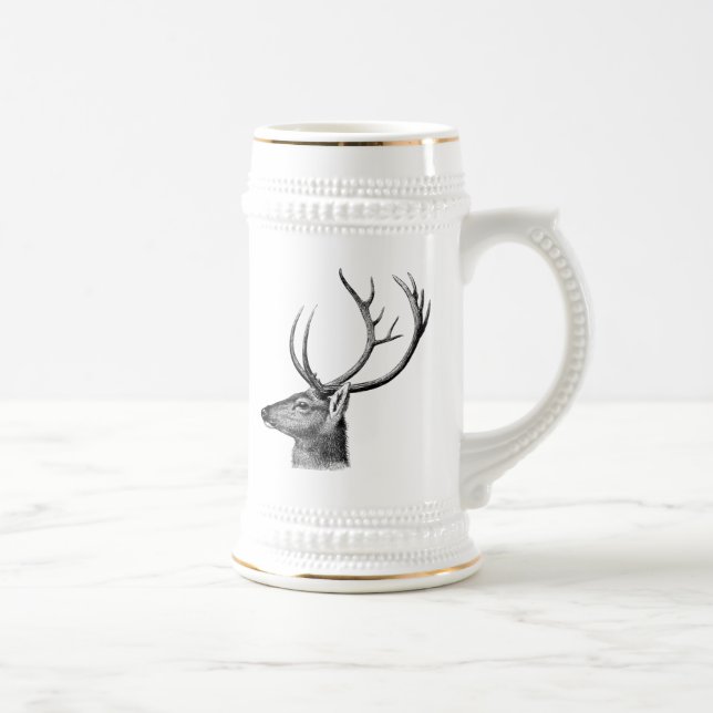 Vintager Hirschkopf-Stein mit Gold Highlights Bierglas (Rechts)
