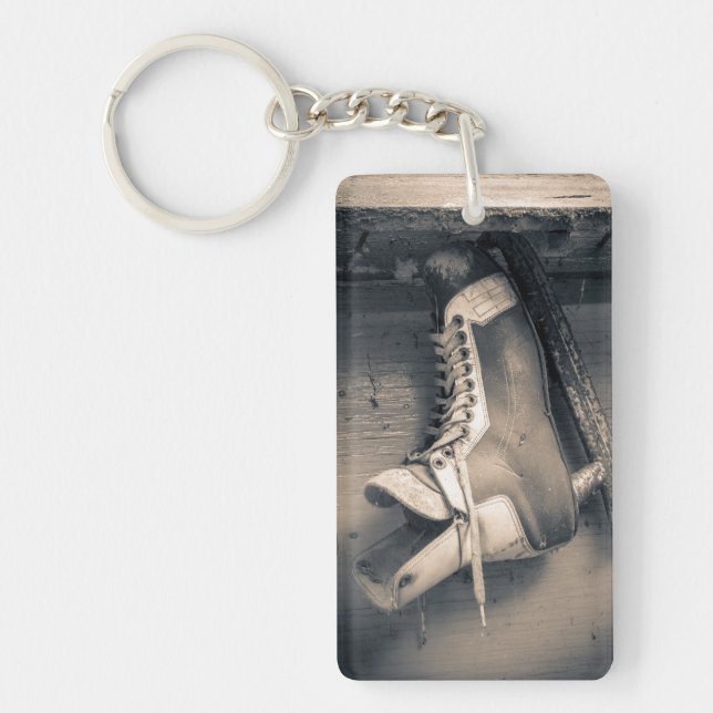 Vintager Hockey-Skate BW Schlüsselanhänger (Vorderseite)