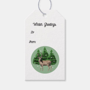 Vintager Holiday Deer Evergreen Trees Gift Tags Geschenkanhänger