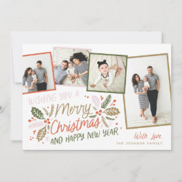 Vintager Holly Tilted Snapshot 4 Multi-Foto Feiertagskarte