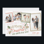 Vintager Holly Tilted Snapshot 4 Multi-Foto Feiertagskarte<br><div class="desc">Diese festliche und schicke Urlaubskarte mit original handgezeichnet Winterfolien mit hübscher Typografie in lebhaften Farben und gekachelten Fotos mit bunten Rahmen. Die Rückseite ist mit einem passenden Muster für eine besondere Touch versehen.</div>