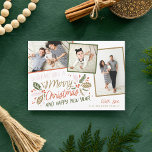 Vintager Holly Tilted Snapshot - Multi-Foto-Urlaub Feiertagskarte<br><div class="desc">Diese festliche und schicke Urlaubskarte mit original handgezeichnet Winterfolien mit hübscher Typografie in lebhaften Farben und gekachelten Fotos mit bunten Rahmen. Die Rückseite ist mit einem passenden Muster für eine besondere Touch versehen.</div>