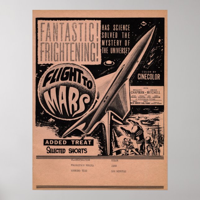 Vintager Hollywood Movie Poster Flight to Mars (Vorne)