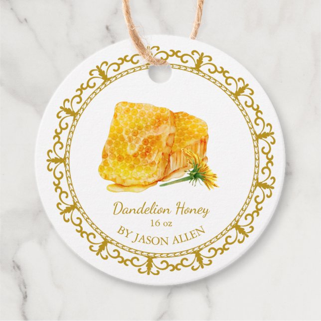 Vintager Honeycomb Dandelion Infused Honey Hang Ta Geschenkanhänger (Vorderseite)