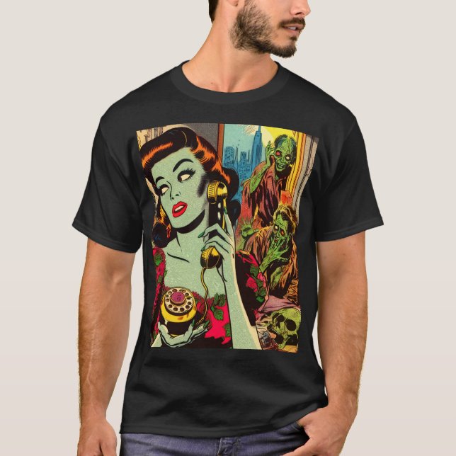 Vintager Horror Zombie Comicen T-Shirt (Vorderseite)