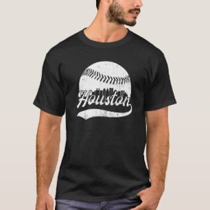 Vintager Houston Cityscape Baseball für Männer Fra T-Shirt